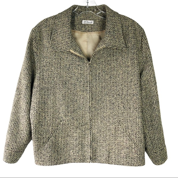 Ann May tan black woven 100% silk zip front jacket - Picture 1 of 8